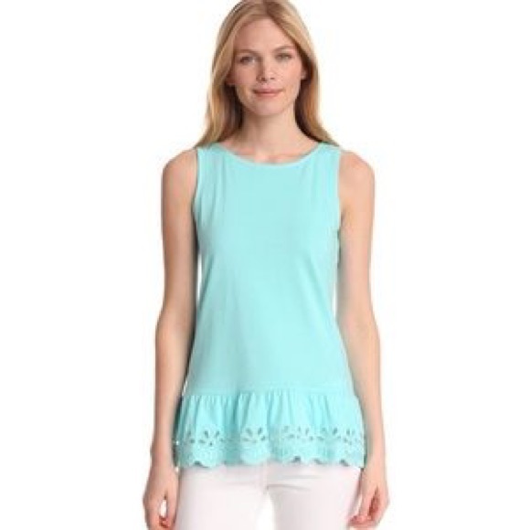 Lilly Pulitzer Tops - LILLY PULITZER Tiffany Blue Eyelet Lace Hem Tank Top